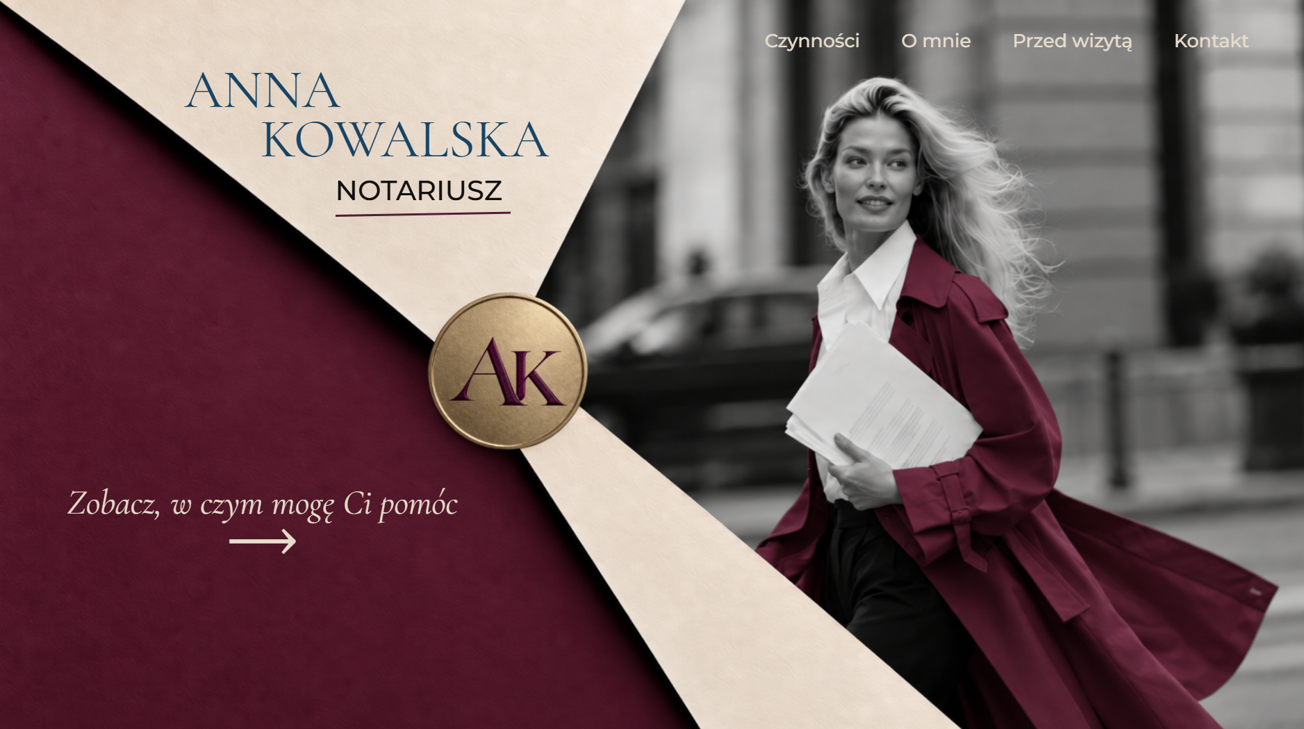 Podgląd projektu strony kancelarii notarialnej Anna Kowalska
